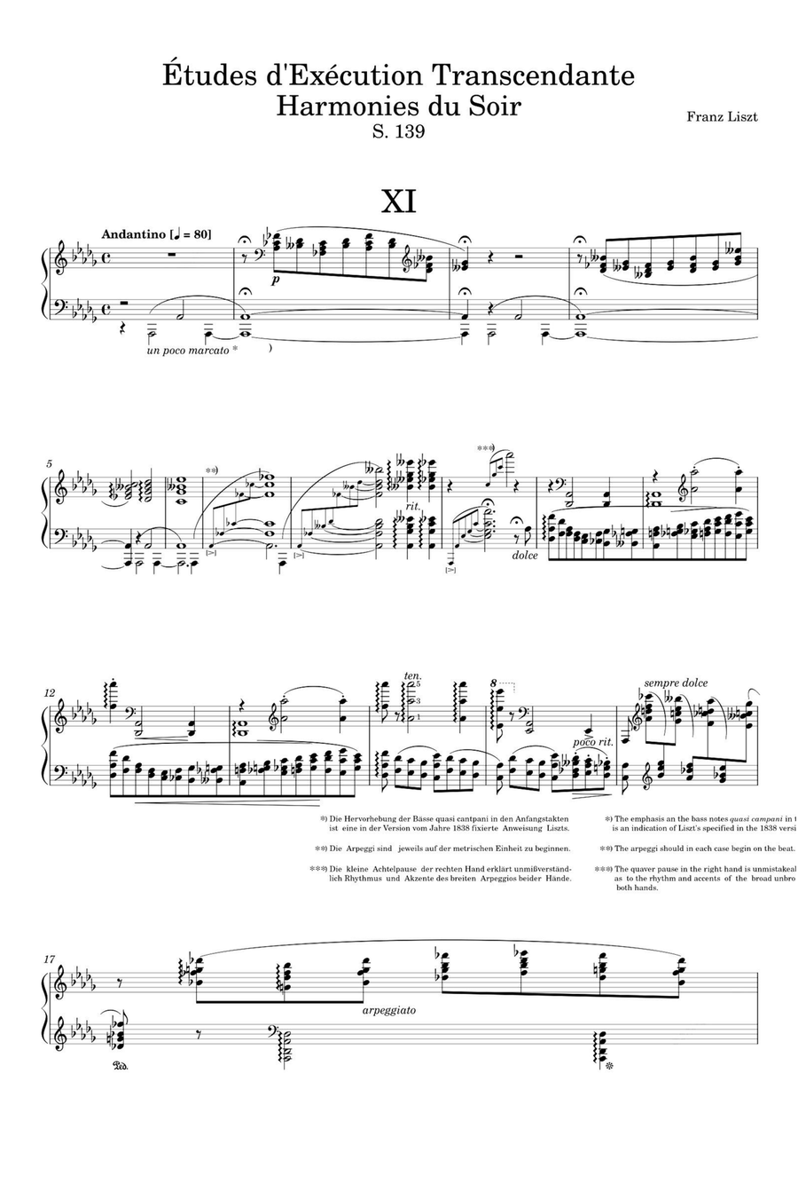 Études d'exécution Transcendante Harmonies du Soir S.139 - Franz Liszt Piano Solo scores gallery preview page 1