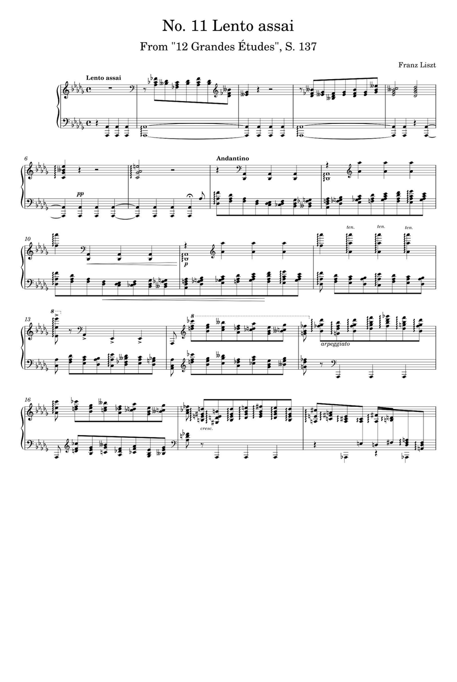 12 Grandes études, S. 137 (No. 11) Lento assai - Franz Liszt Piano Solo scores gallery preview page 1
