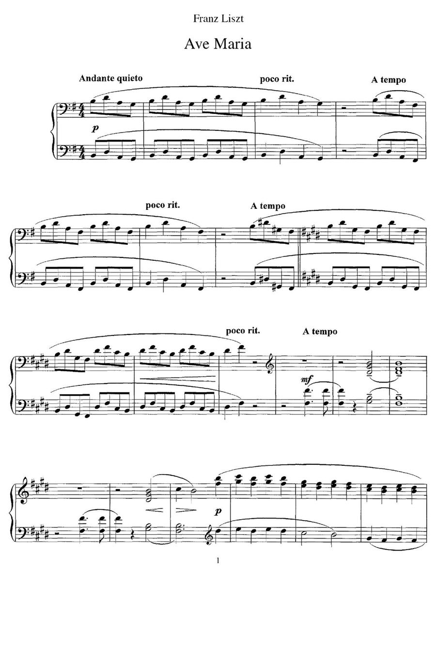 Ave Maria - Franz Liszt Ave Maria - Franz Liszt Piano Solo scores gallery preview page 1