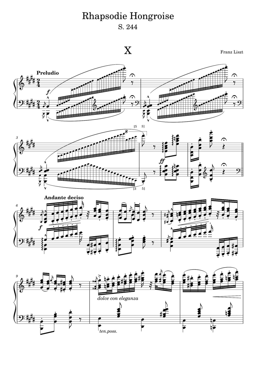 Hungarian Rhapsody No. 10 Preludio - Franz Liszt Piano Solo scores gallery preview page 1