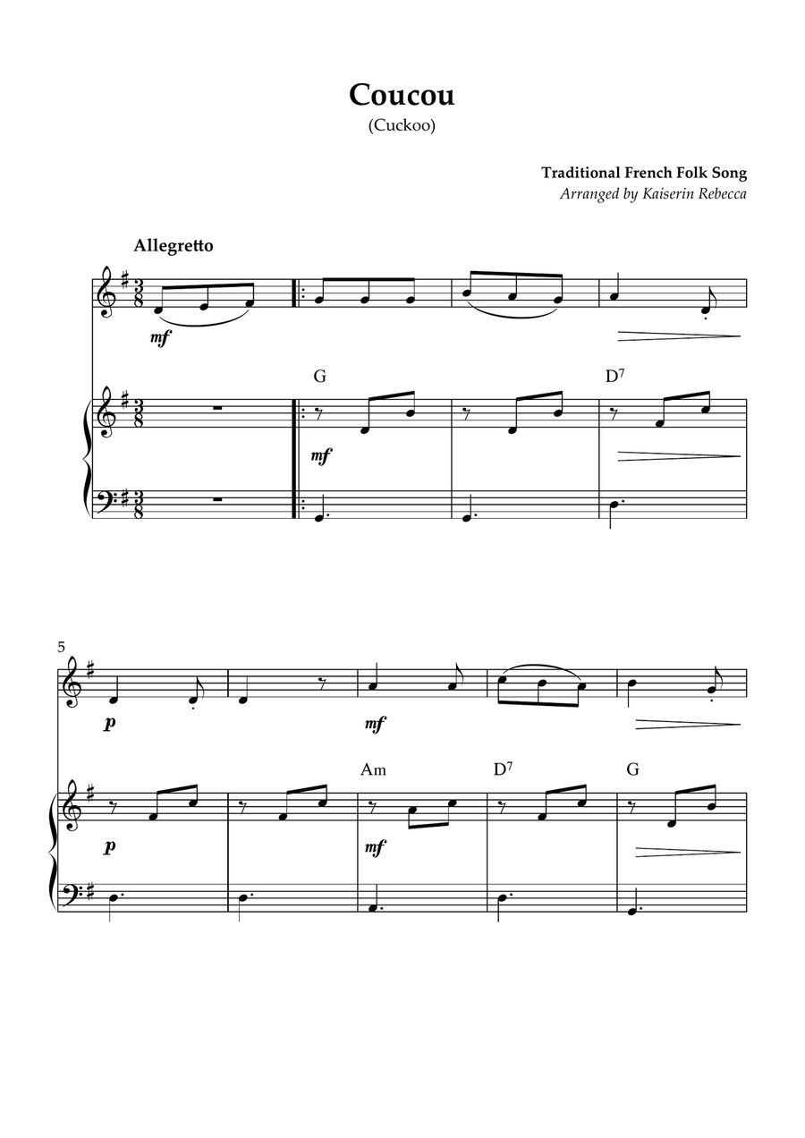 Coucou (Cuckoo) Coucou (Cuckoo) Piano scores gallery preview page 1