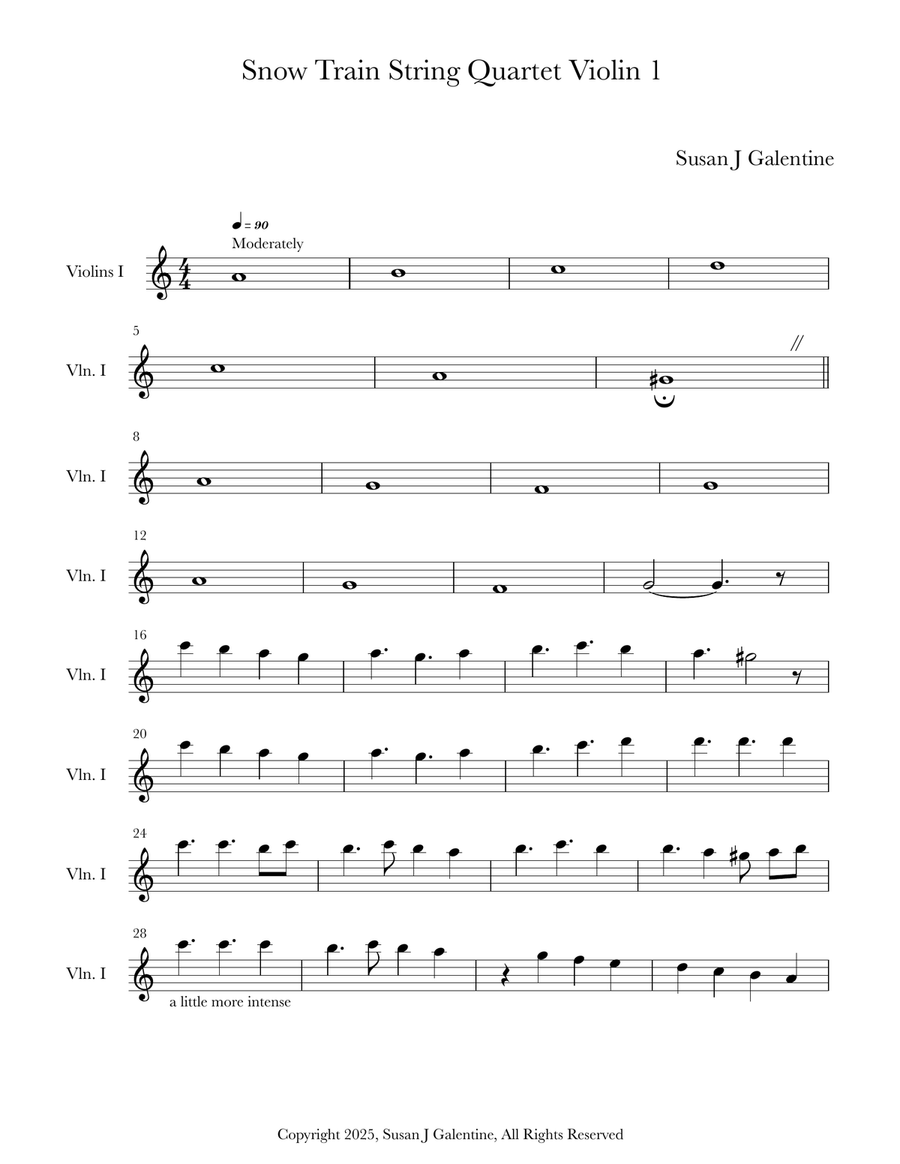 Violin1 Snow Train for String Quartet String Quartet scores gallery preview page 1