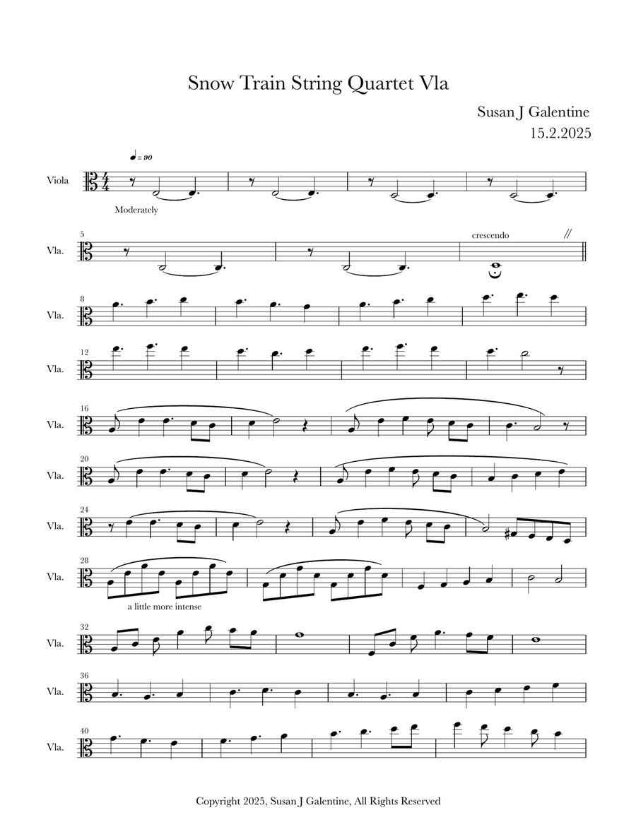 Viola for Snow Train for String Quartet String Quartet scores gallery preview page 1