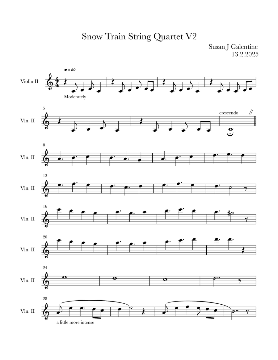 Violin2 for Snow Train for String Quartet String Quartet scores gallery preview page 1