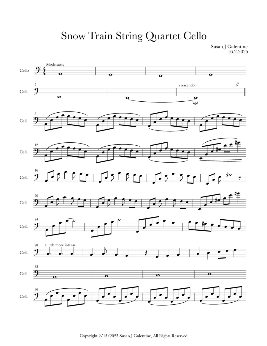 Cello for Snow Train for String Quartet String Quartet scores gallery preview page 1