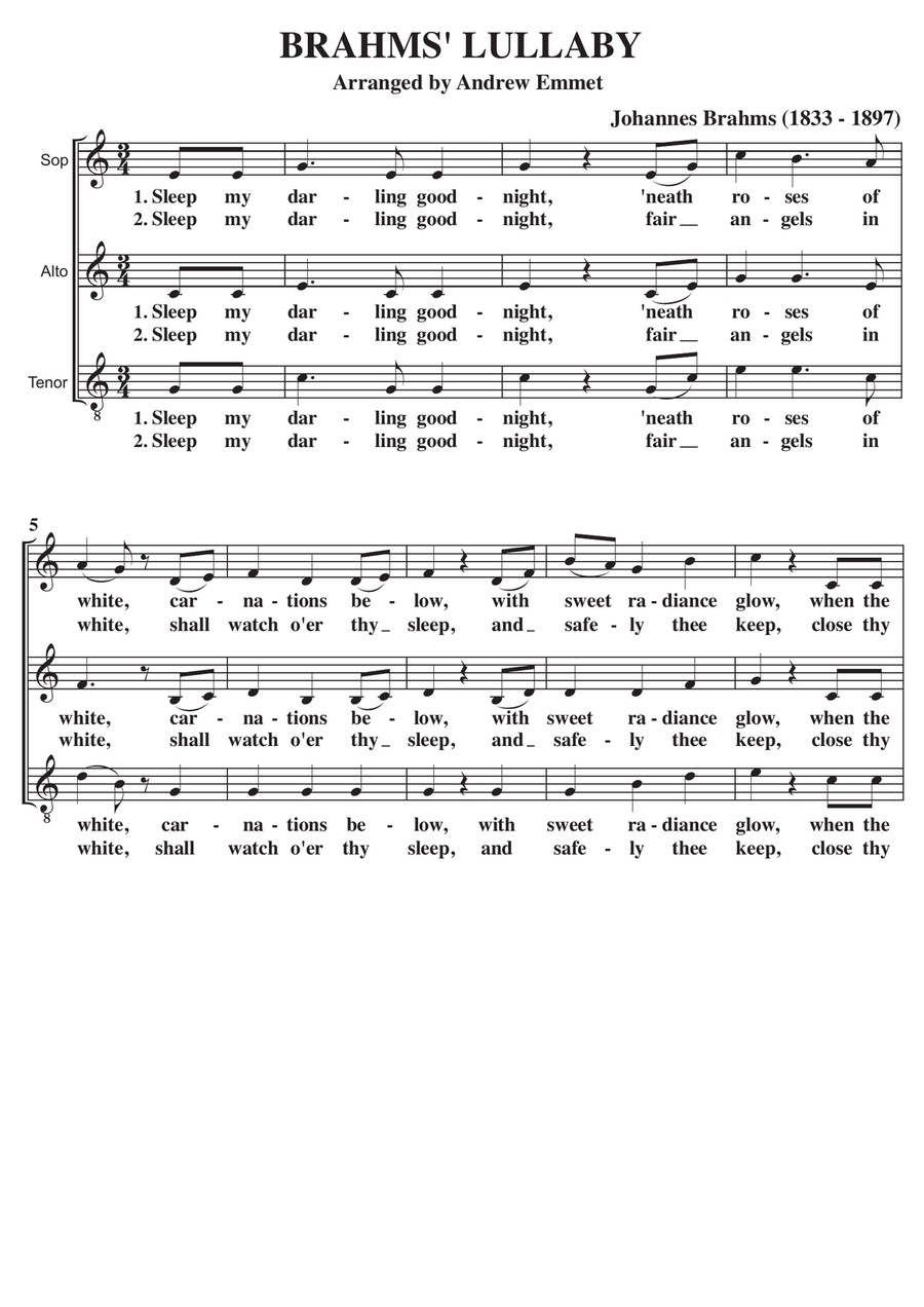 Brahms' Lullaby A Cappella SAT SAT scores gallery preview page 1
