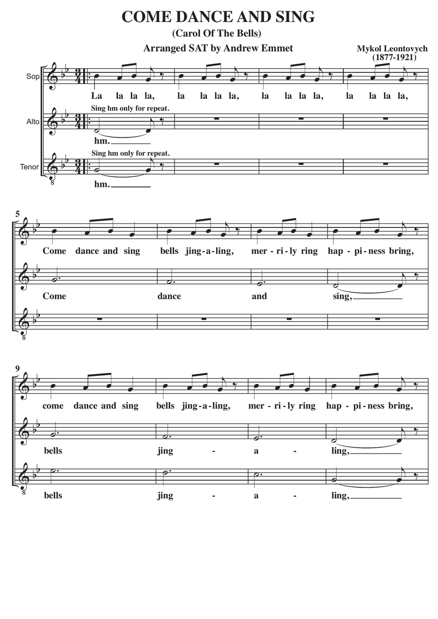 Come Dance And Sing (Carol Of The Bells) A Cappella SAT SAT scores gallery preview page 1