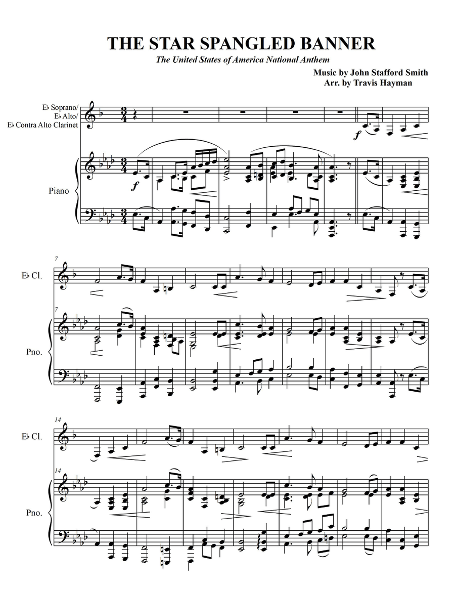 The Star Spangled Banner - for Eb Soprano/Eb Alto/Eb Contra Alto Clarinet with Piano Accompaniment E-Flat Clarinet scores gallery preview page 3