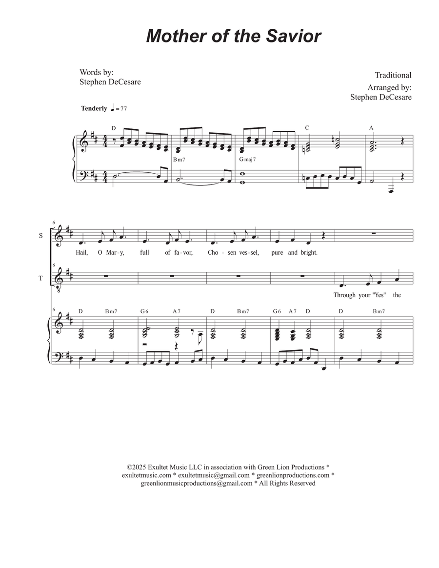 Mother of the Savior (Duet for Soprano and Tenor solo) Tenor Voice scores gallery preview page 1