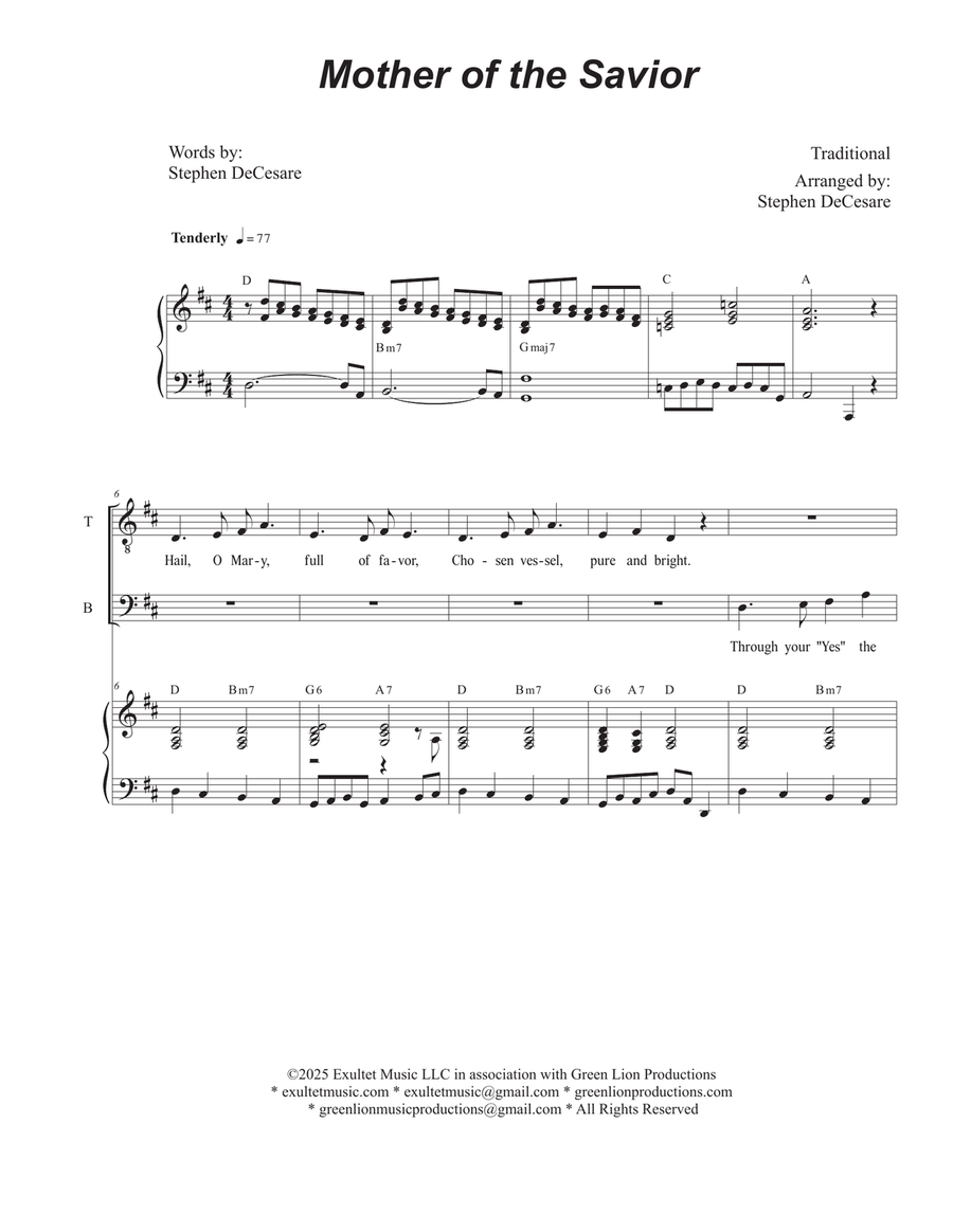Mother of the Savior (2-part choir - (TB) TB scores gallery preview page 1
