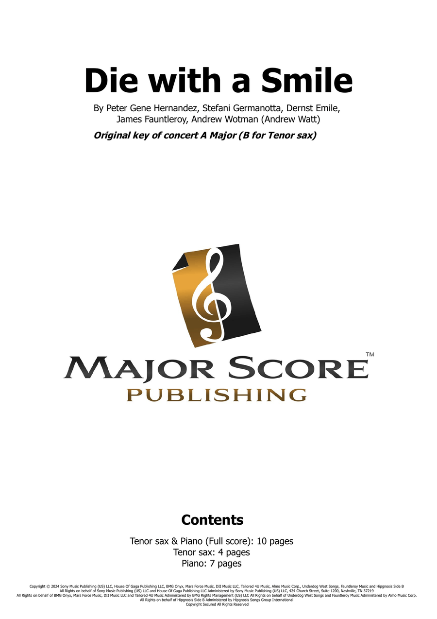 Die With A Smile Tenor Saxophone scores gallery preview page 1