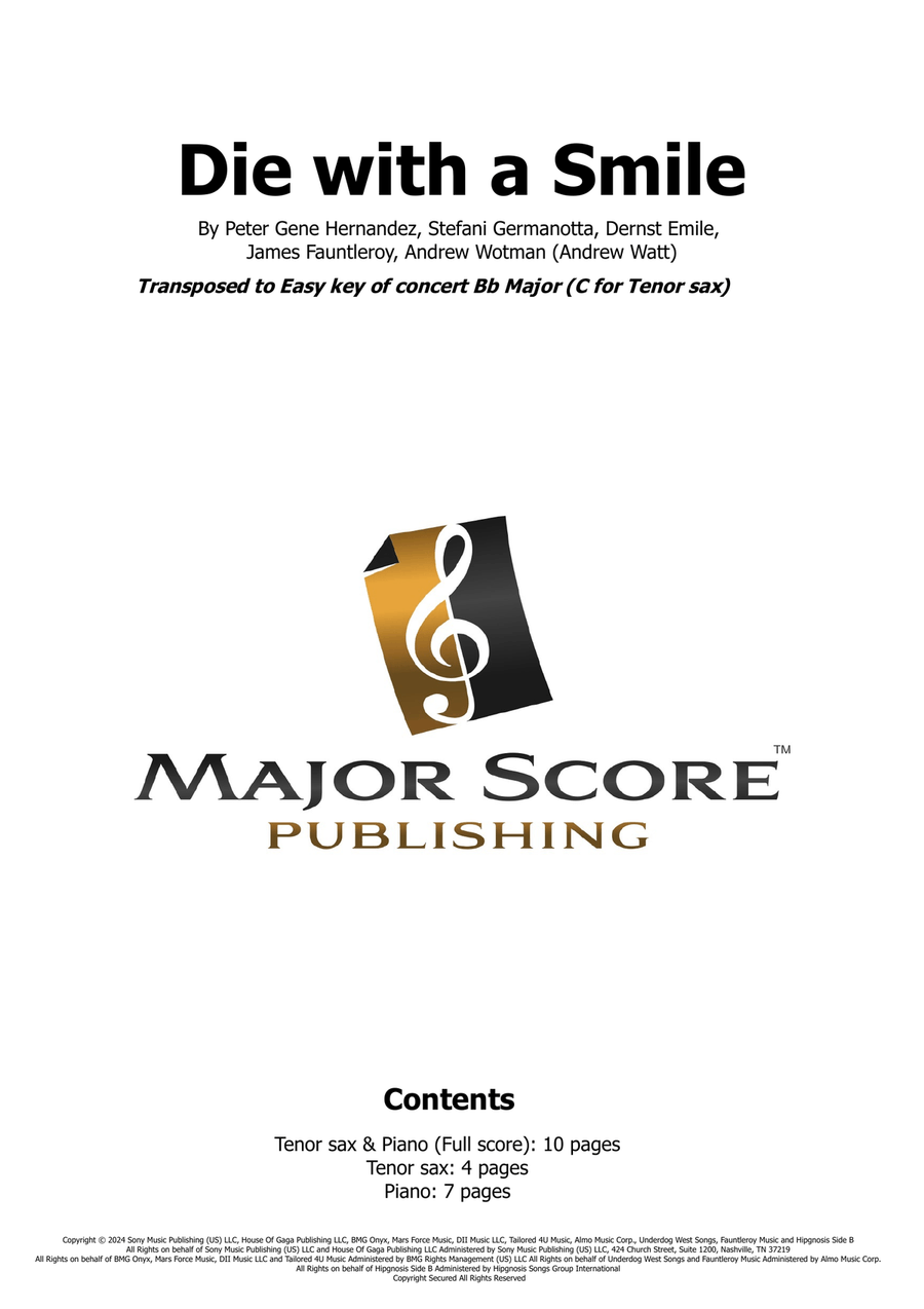 Die With A Smile Tenor Saxophone scores gallery preview page 1
