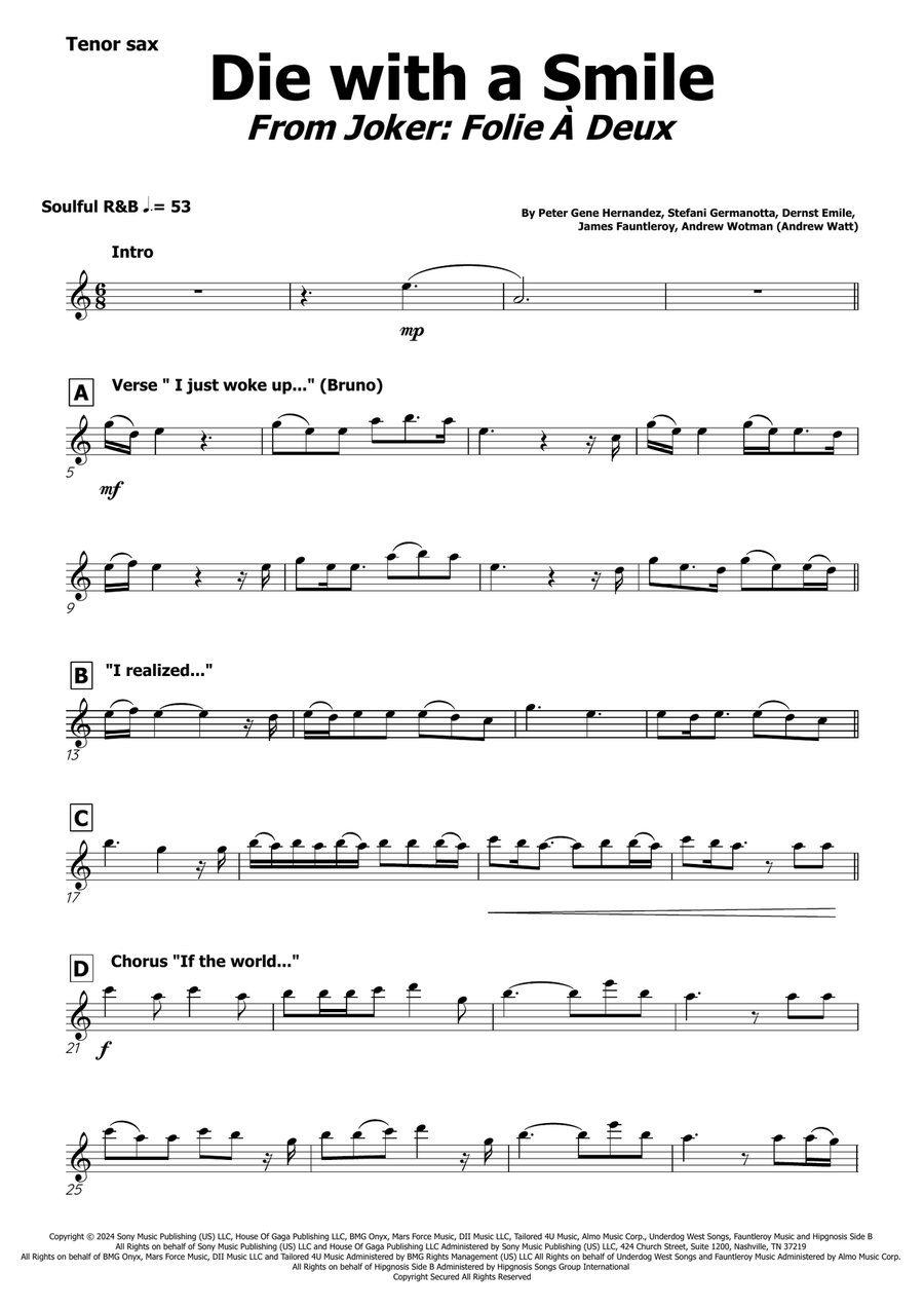 Die With A Smile Tenor Saxophone scores gallery preview page 2