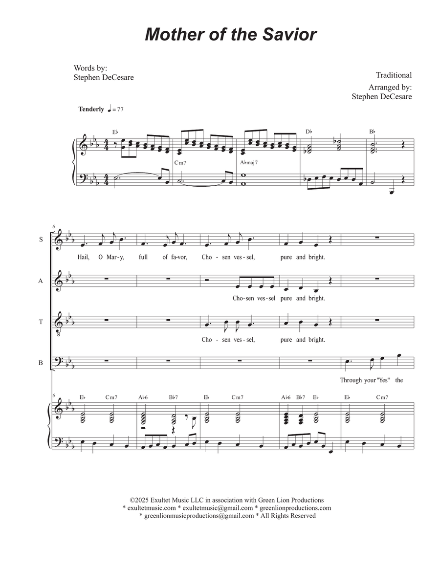 Mother of the Savior (Vocal Quartet - (SATB) 4-Part scores gallery preview page 1