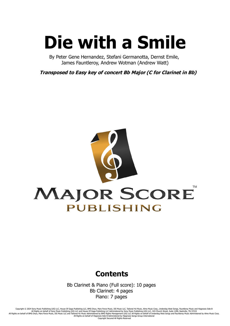 Die With A Smile B-Flat Clarinet scores gallery preview page 1