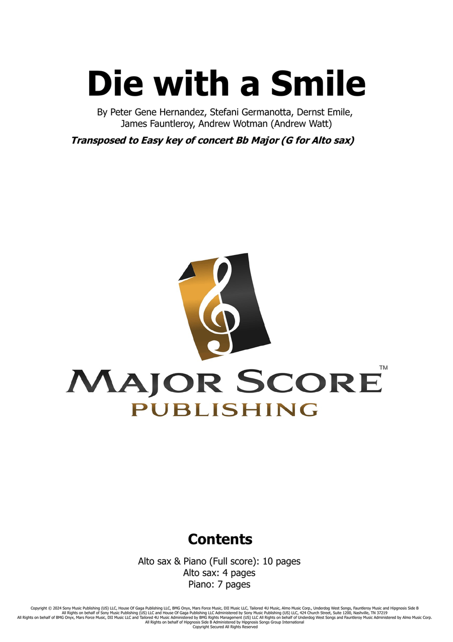 Die With A Smile Alto Saxophone scores gallery preview page 1