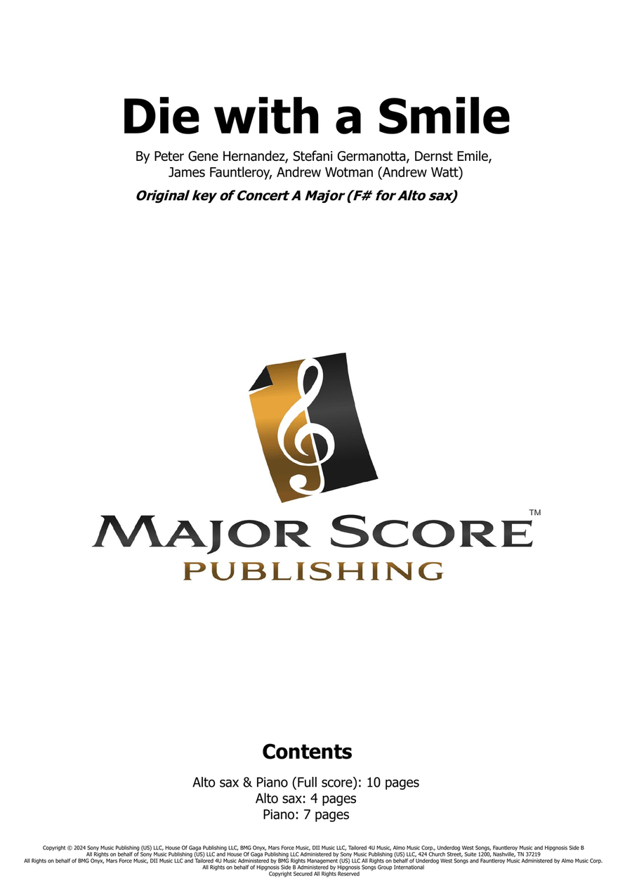Die With A Smile Alto Saxophone scores gallery preview page 1