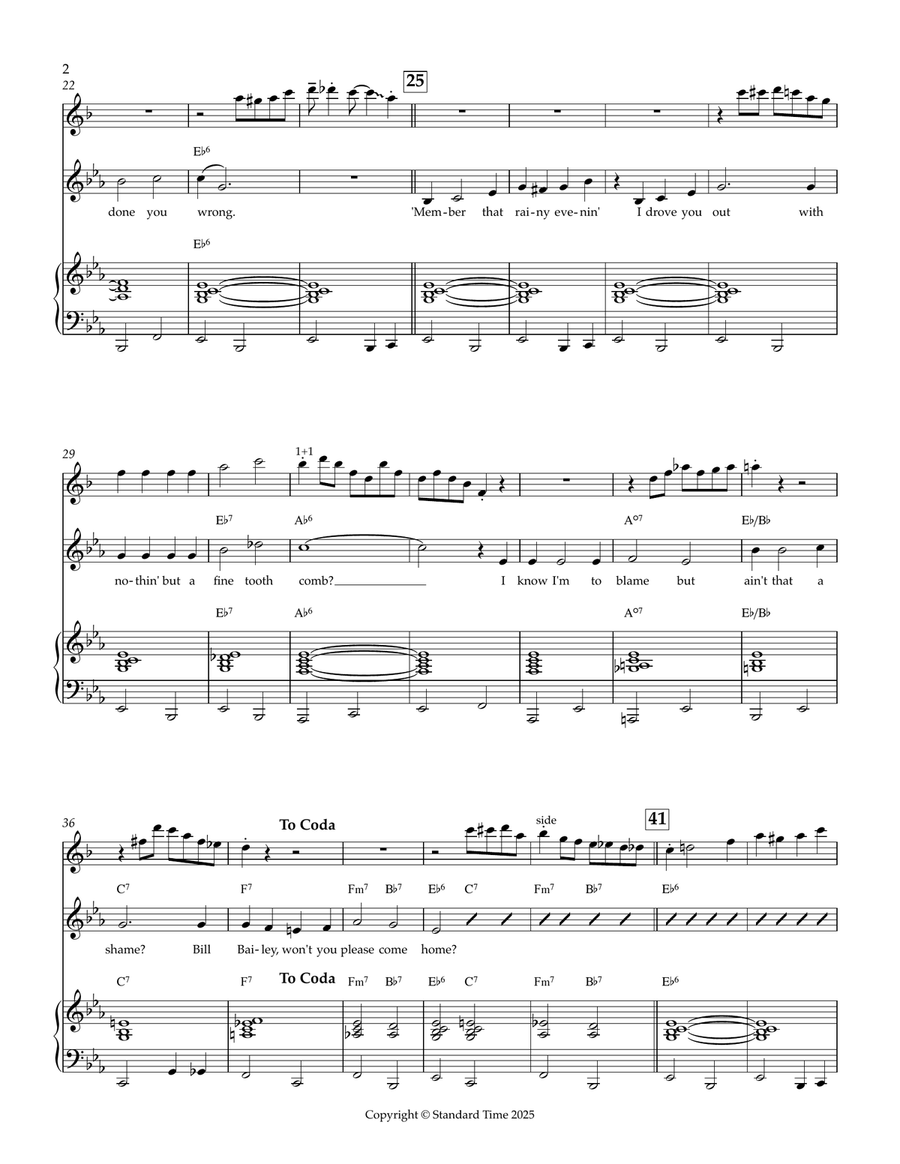 Bill Bailey, Won't You Please Come Home (with Clarinet & Piano, 2 or 3 players) Piano, Vocal scores gallery preview page 2