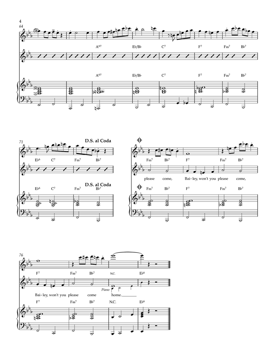 Bill Bailey, Won't You Please Come Home (with Violin & Piano, 2 or 3 players) Small Ensemble scores gallery preview page 4