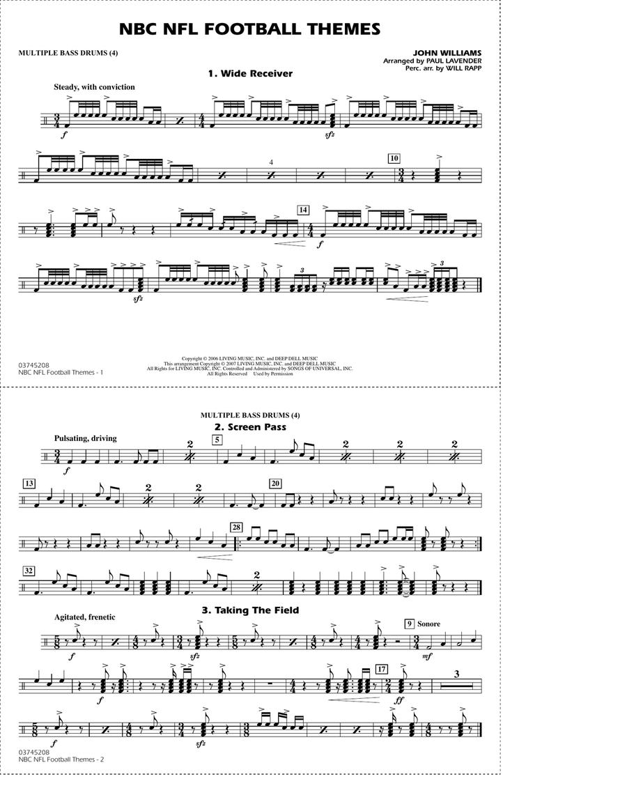 NBC NFL Football Themes (arr. Paul Lavender) - Multiple Bass Drums Marching Band scores gallery preview page 1