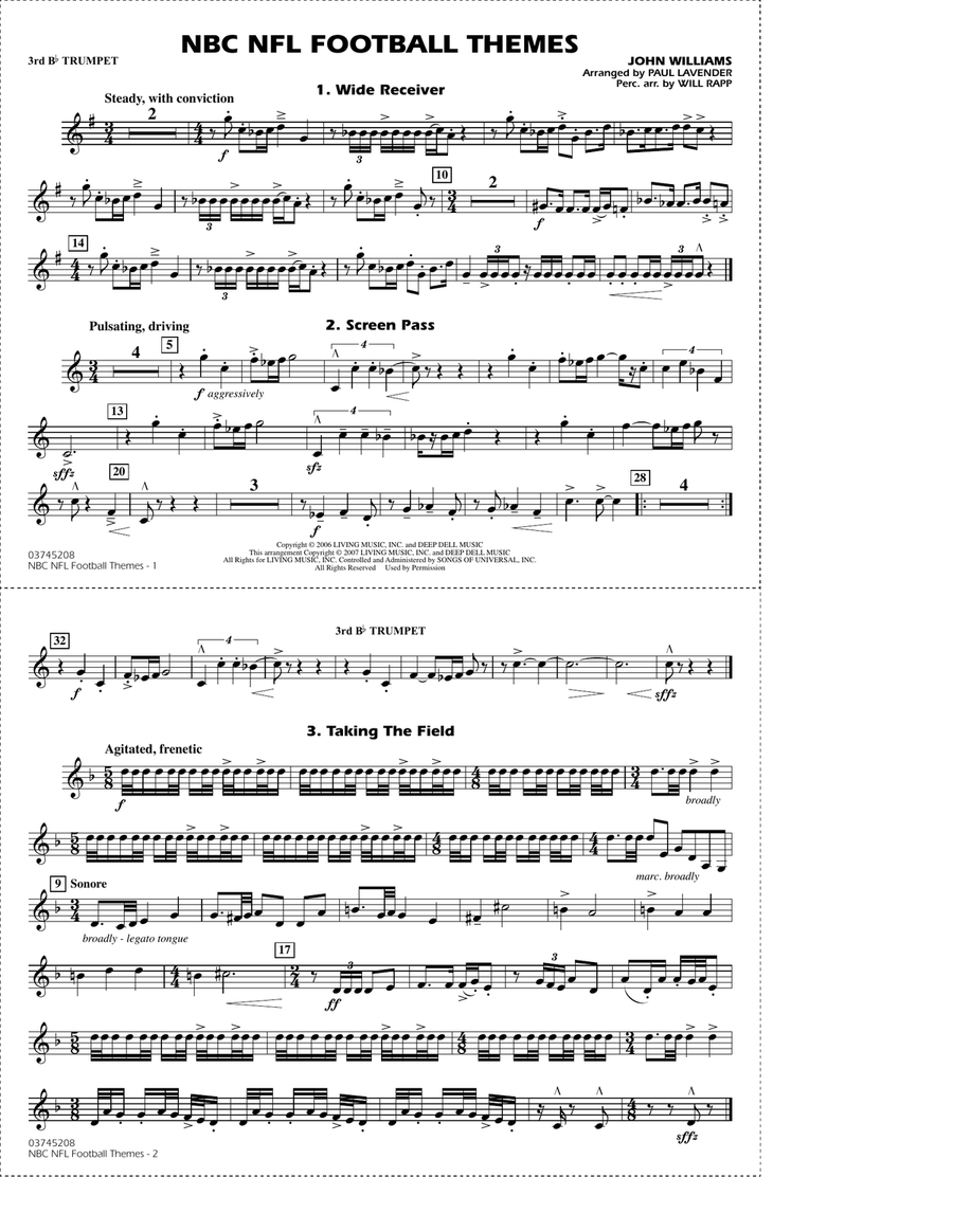 NBC NFL Football Themes (arr. Paul Lavender) - 3rd Bb Trumpet Marching Band scores gallery preview page 1