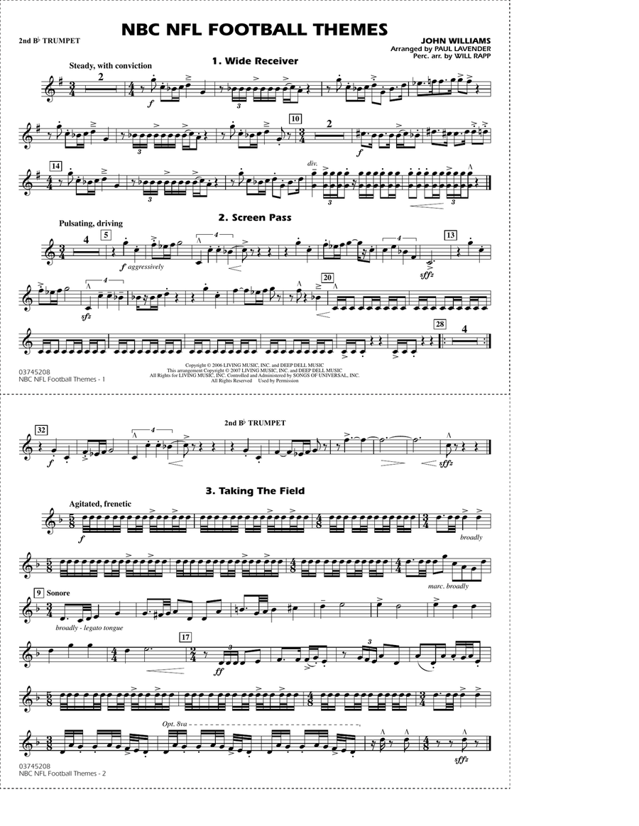 NBC NFL Football Themes (arr. Paul Lavender) - 2nd Bb Trumpet Marching Band scores gallery preview page 1