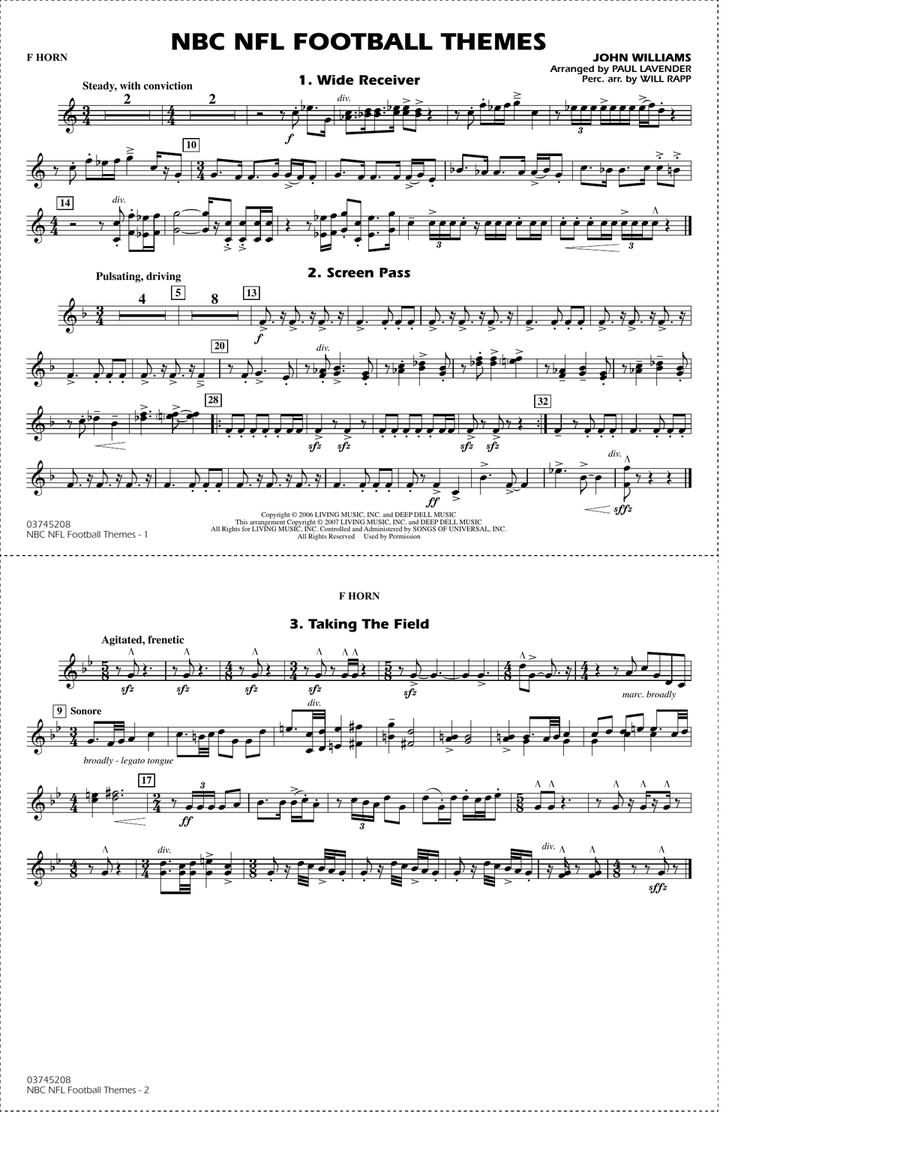 NBC NFL Football Themes (arr. Paul Lavender) - F Horn Marching Band scores gallery preview page 1
