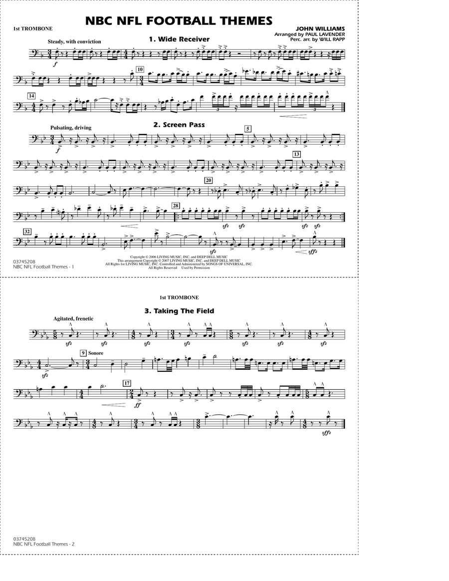 NBC NFL Football Themes (arr. Paul Lavender) - 1st Trombone Marching Band scores gallery preview page 1