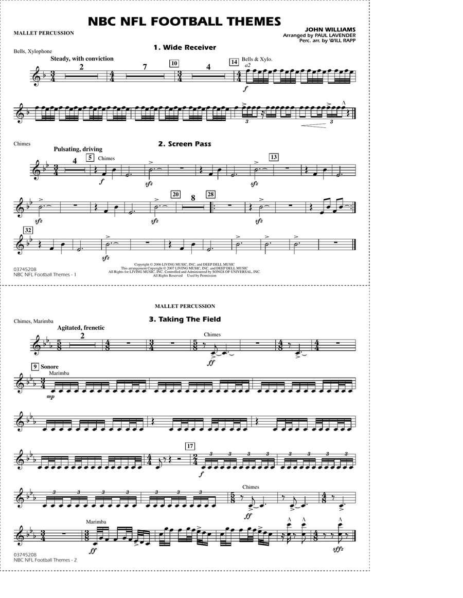 NBC NFL Football Themes (arr. Paul Lavender) - Mallet Percussion Marching Band scores gallery preview page 1