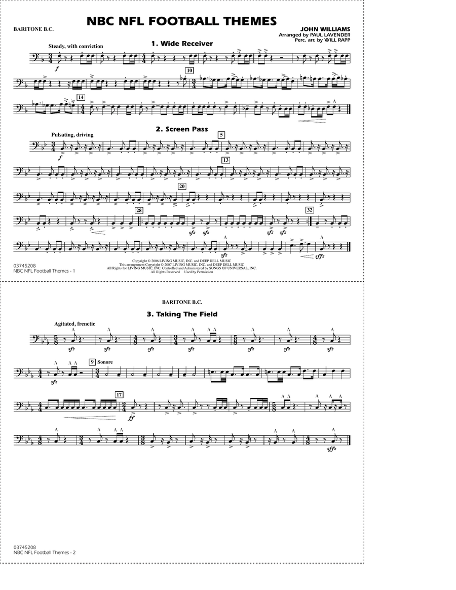 NBC NFL Football Themes (arr. Paul Lavender) - Baritone B.C. Marching Band scores gallery preview page 1
