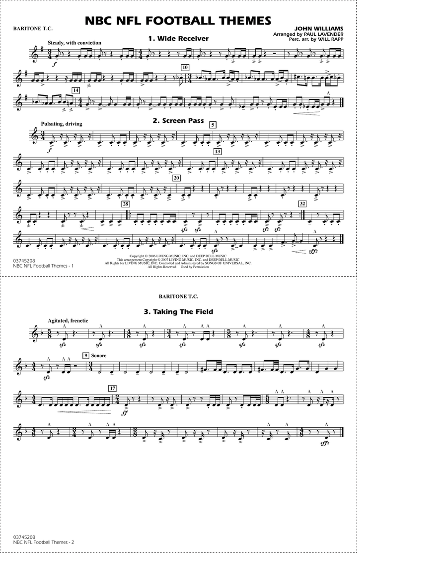 NBC NFL Football Themes (arr. Paul Lavender) - Baritone T.C. Marching Band scores gallery preview page 1