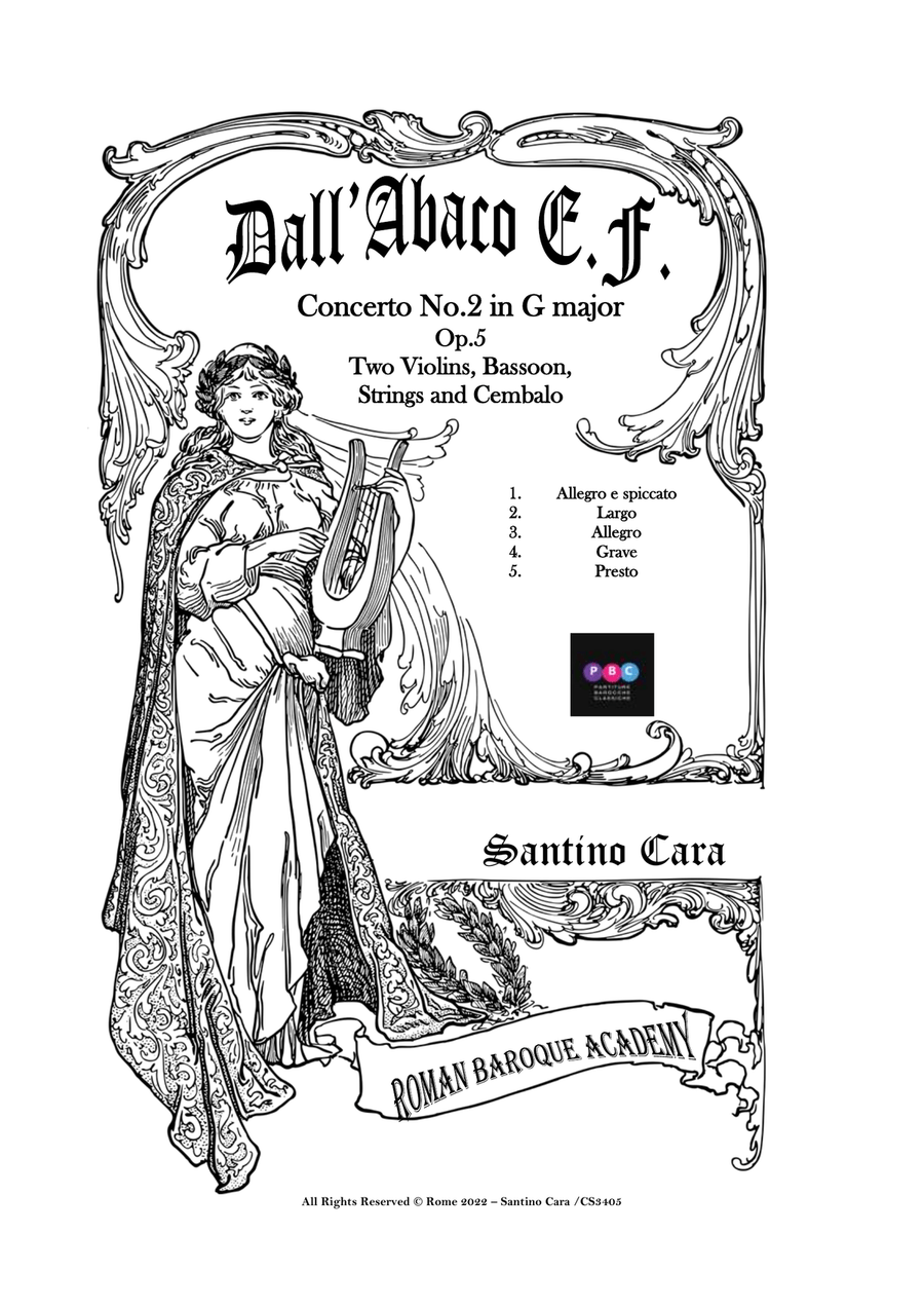 Dall'Abaco - Concerto No.2 in G major Op.5 for Chamber Orchestra Chamber Orchestra scores gallery preview page 1