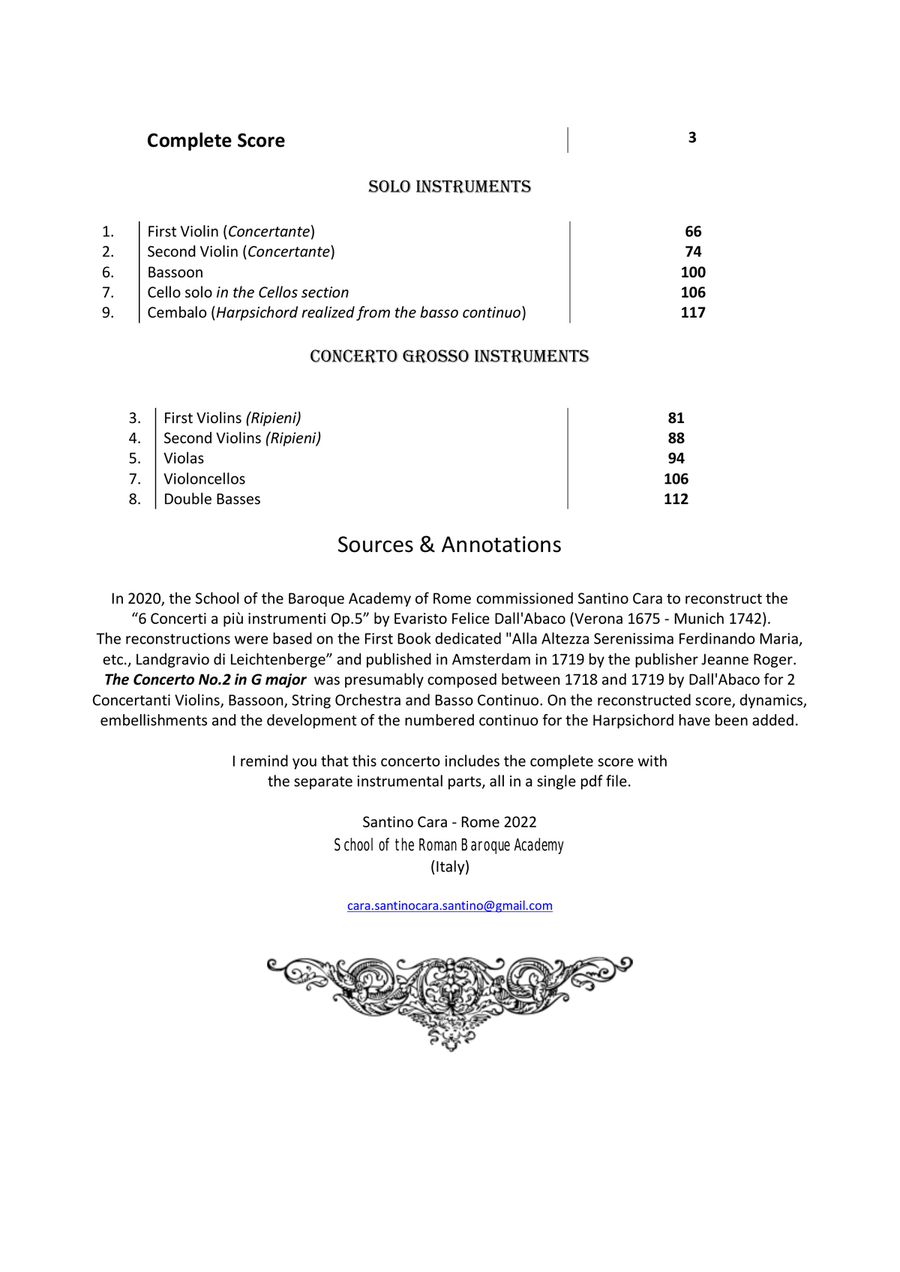 Dall'Abaco - Concerto No.2 in G major Op.5 for Chamber Orchestra Chamber Orchestra scores gallery preview page 2