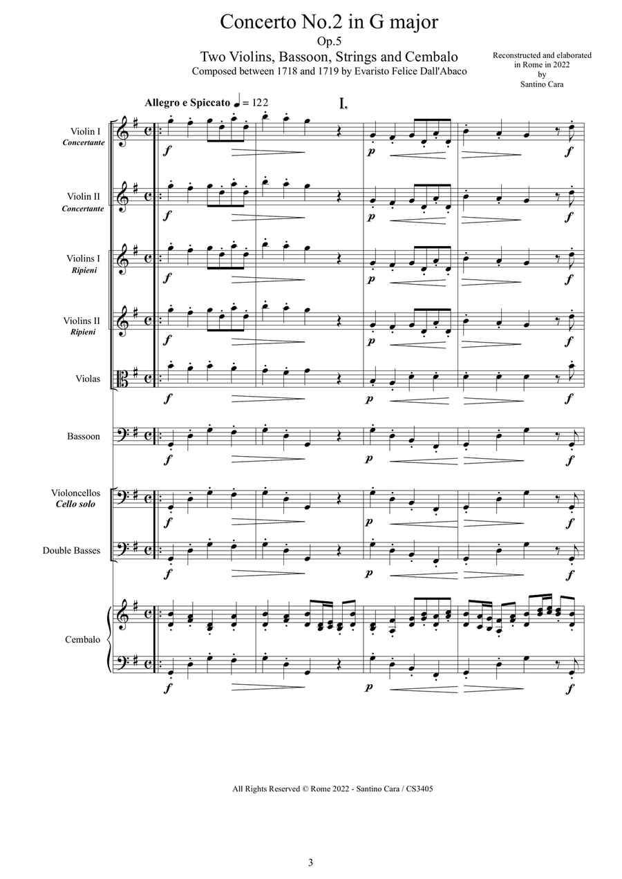 Dall'Abaco - Concerto No.2 in G major Op.5 for Chamber Orchestra Chamber Orchestra scores gallery preview page 3