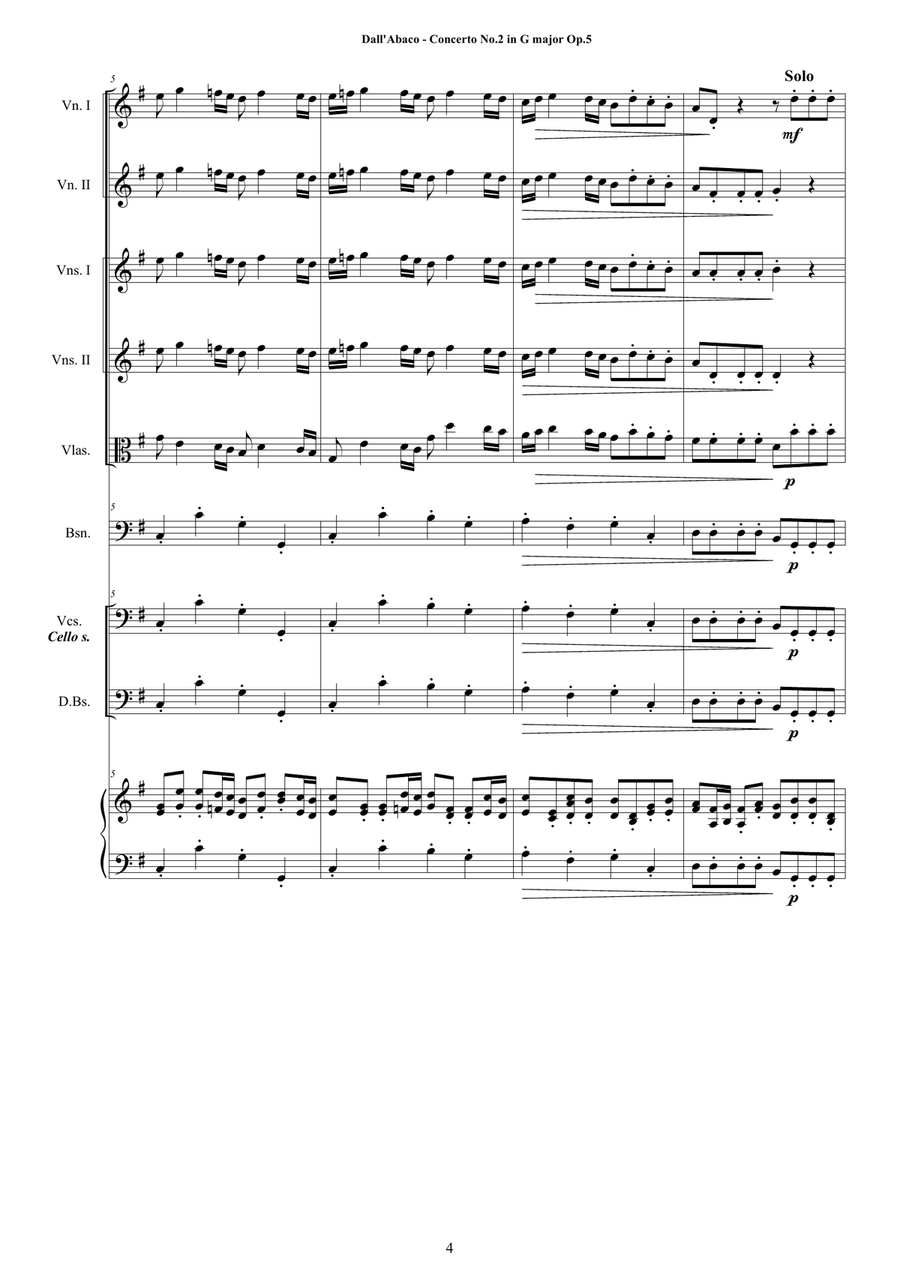 Dall'Abaco - Concerto No.2 in G major Op.5 for Chamber Orchestra Chamber Orchestra scores gallery preview page 4