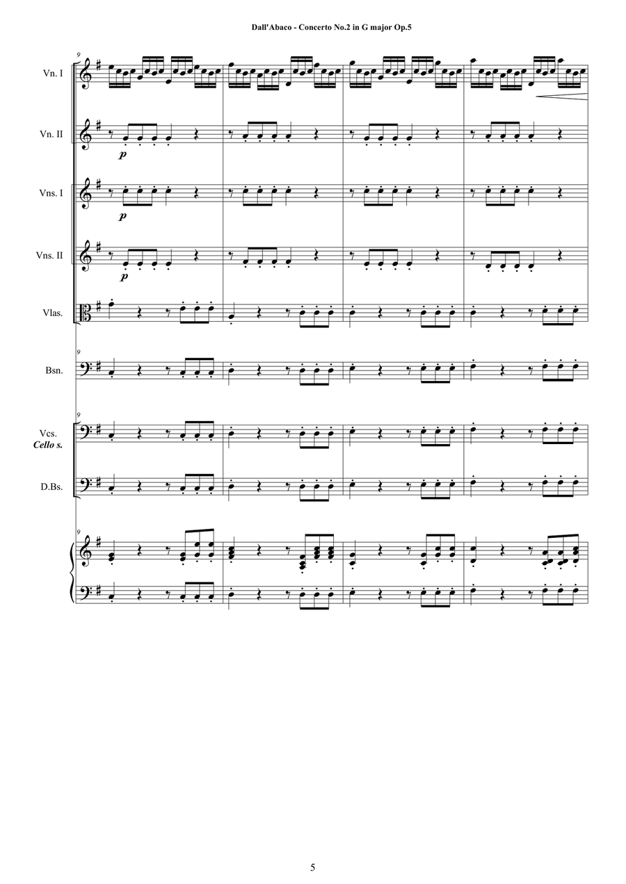 Dall'Abaco - Concerto No.2 in G major Op.5 for Chamber Orchestra Chamber Orchestra scores gallery preview page 5