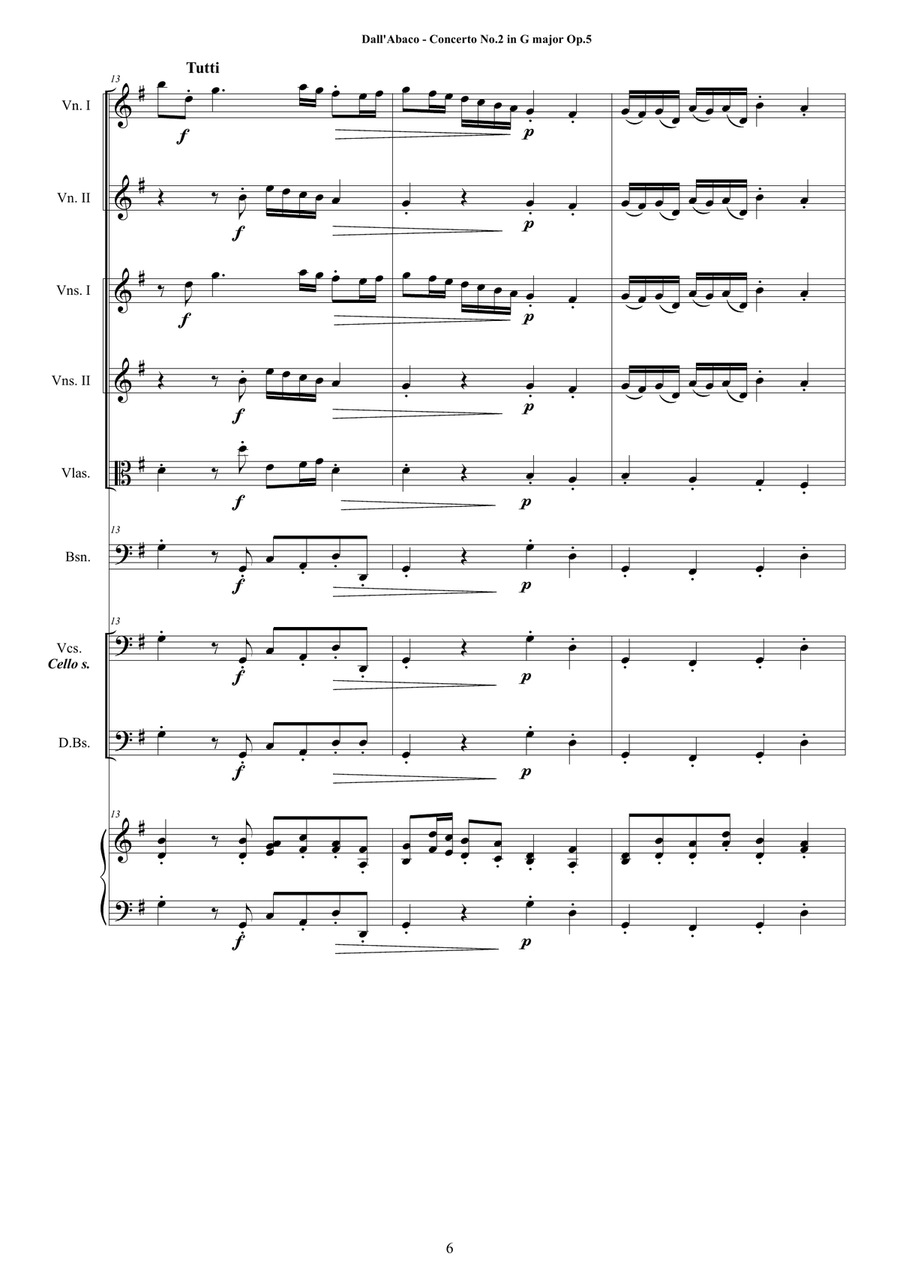 Dall'Abaco - Concerto No.2 in G major Op.5 for Chamber Orchestra Chamber Orchestra scores gallery preview page 6