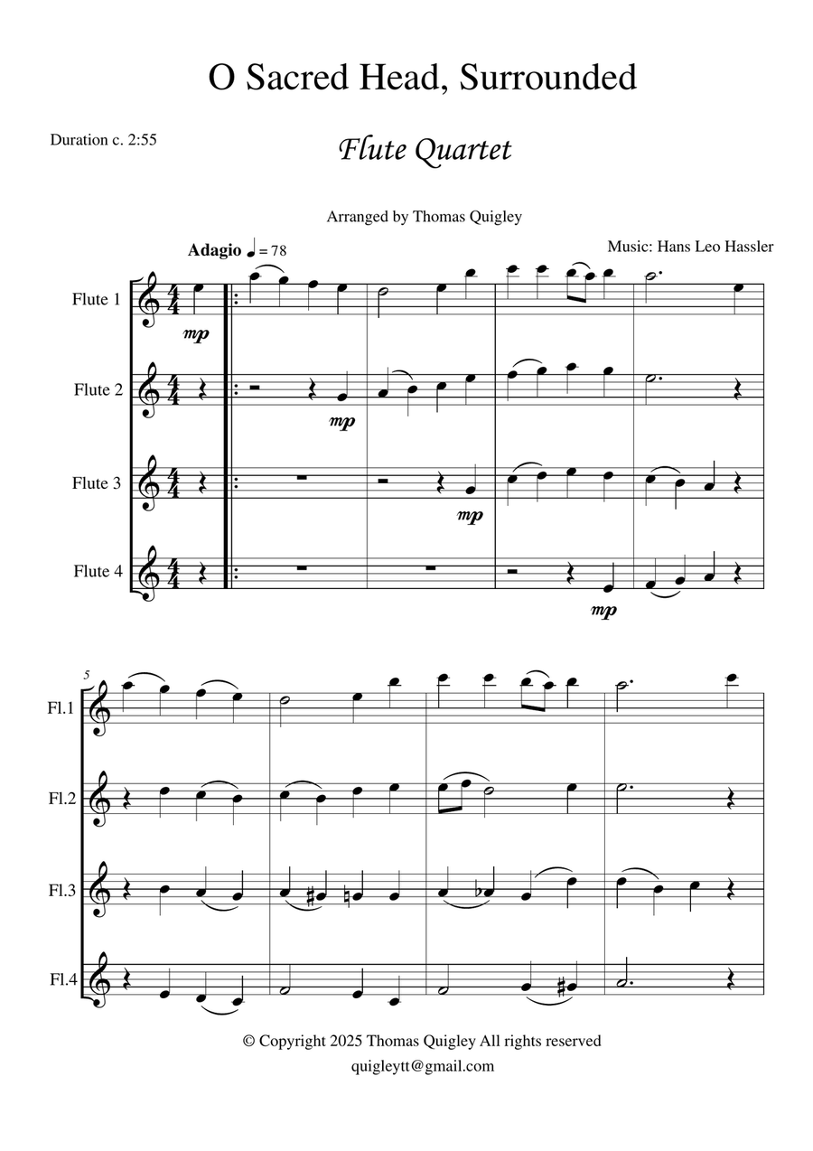 O Sacred Head, Surrounded Flute Quartet scores gallery preview page 2