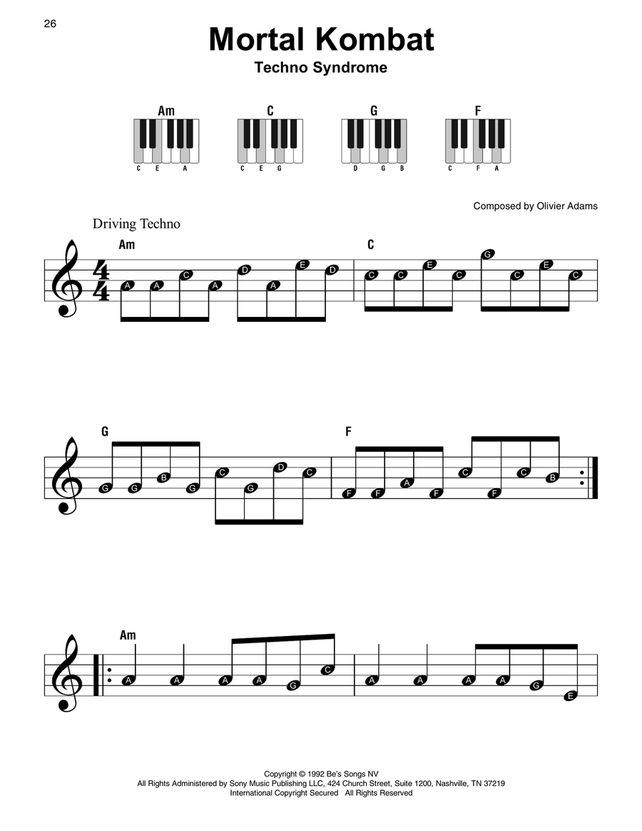 Techno Syndrome (from Mortal Kombat) Easy Piano scores gallery preview page 1