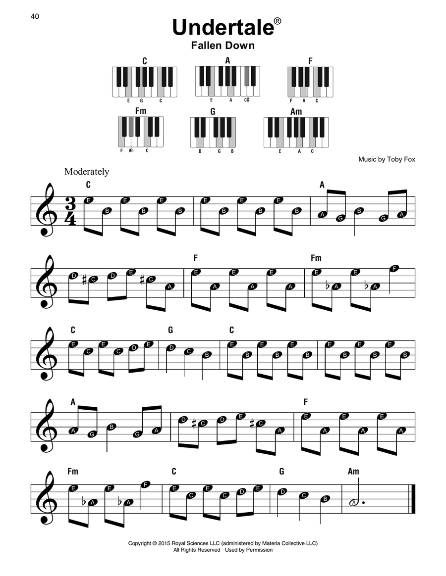 Fallen Down (from Undertale) Easy Piano scores gallery preview page 1