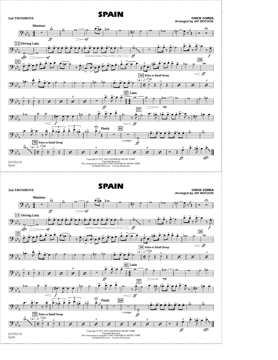 Spain (arr. Jay Bocook) - 2nd Trombone Marching Band scores gallery preview page 1