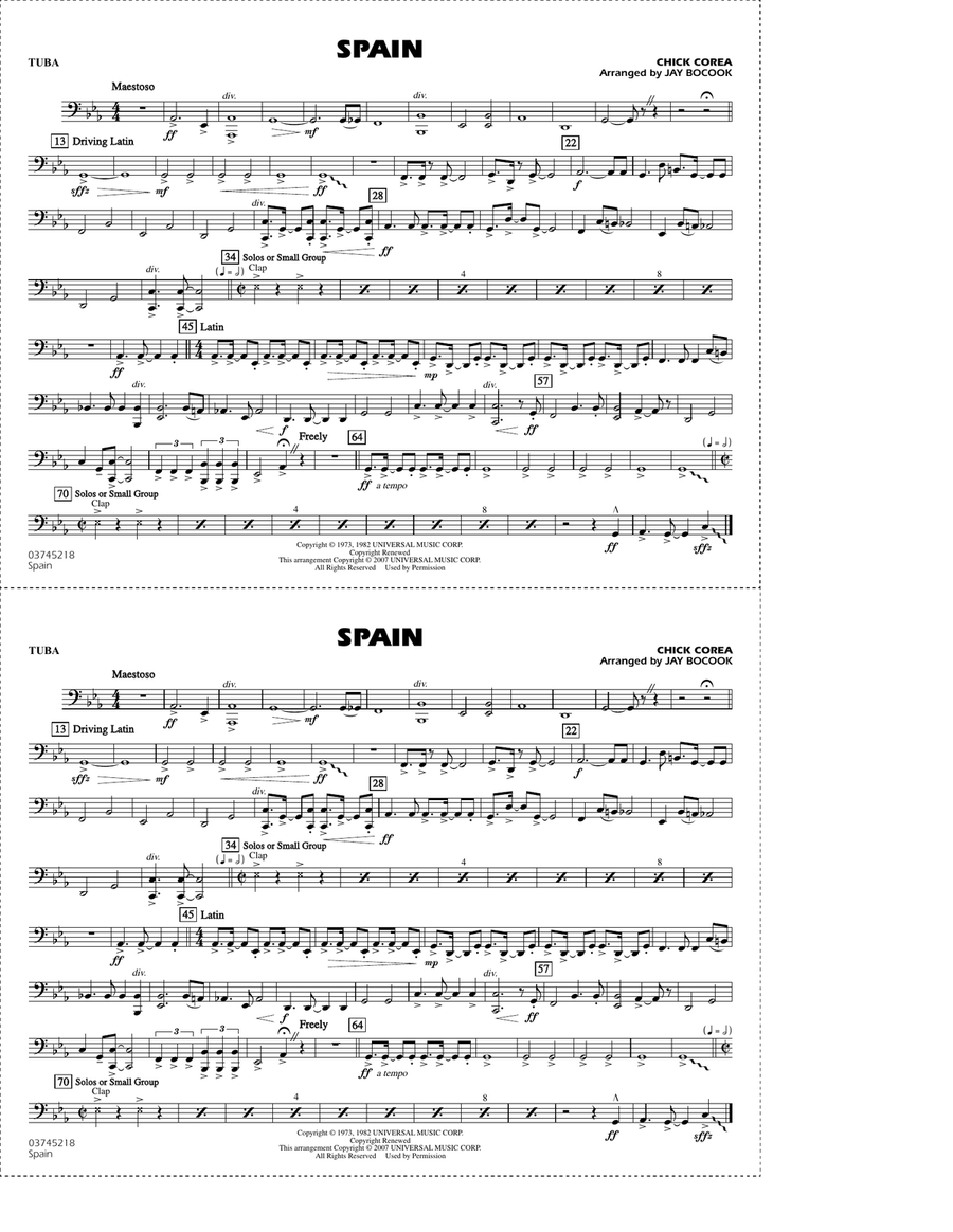 Spain (arr. Jay Bocook) - Tuba Marching Band scores gallery preview page 1