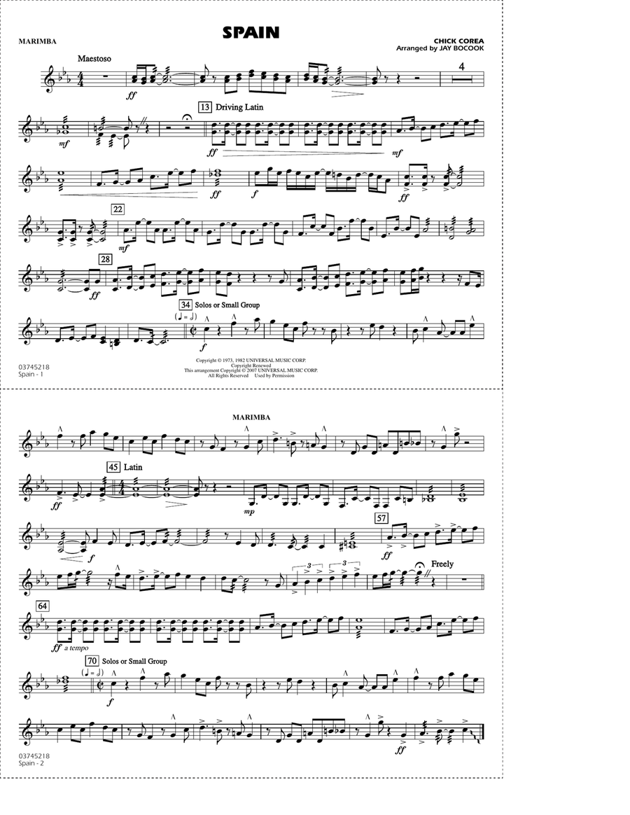 Spain (arr. Jay Bocook) - Marimba Marching Band scores gallery preview page 1