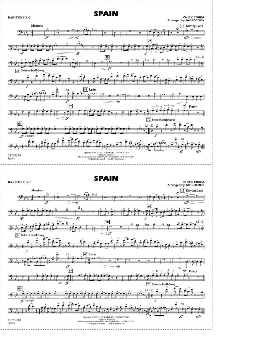 Spain (arr. Jay Bocook) - Baritone B.C. Marching Band scores gallery preview page 1