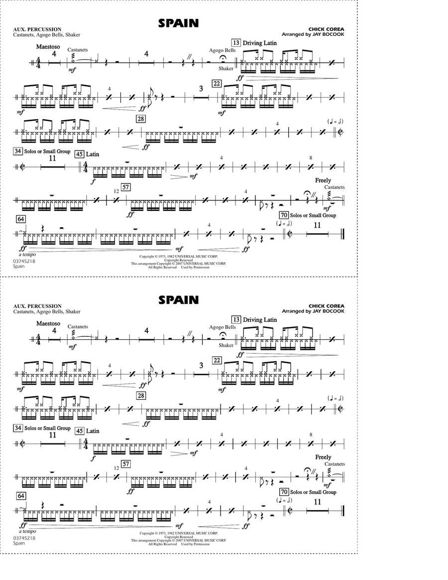 Spain (arr. Jay Bocook) - Aux Percussion Marching Band scores gallery preview page 1