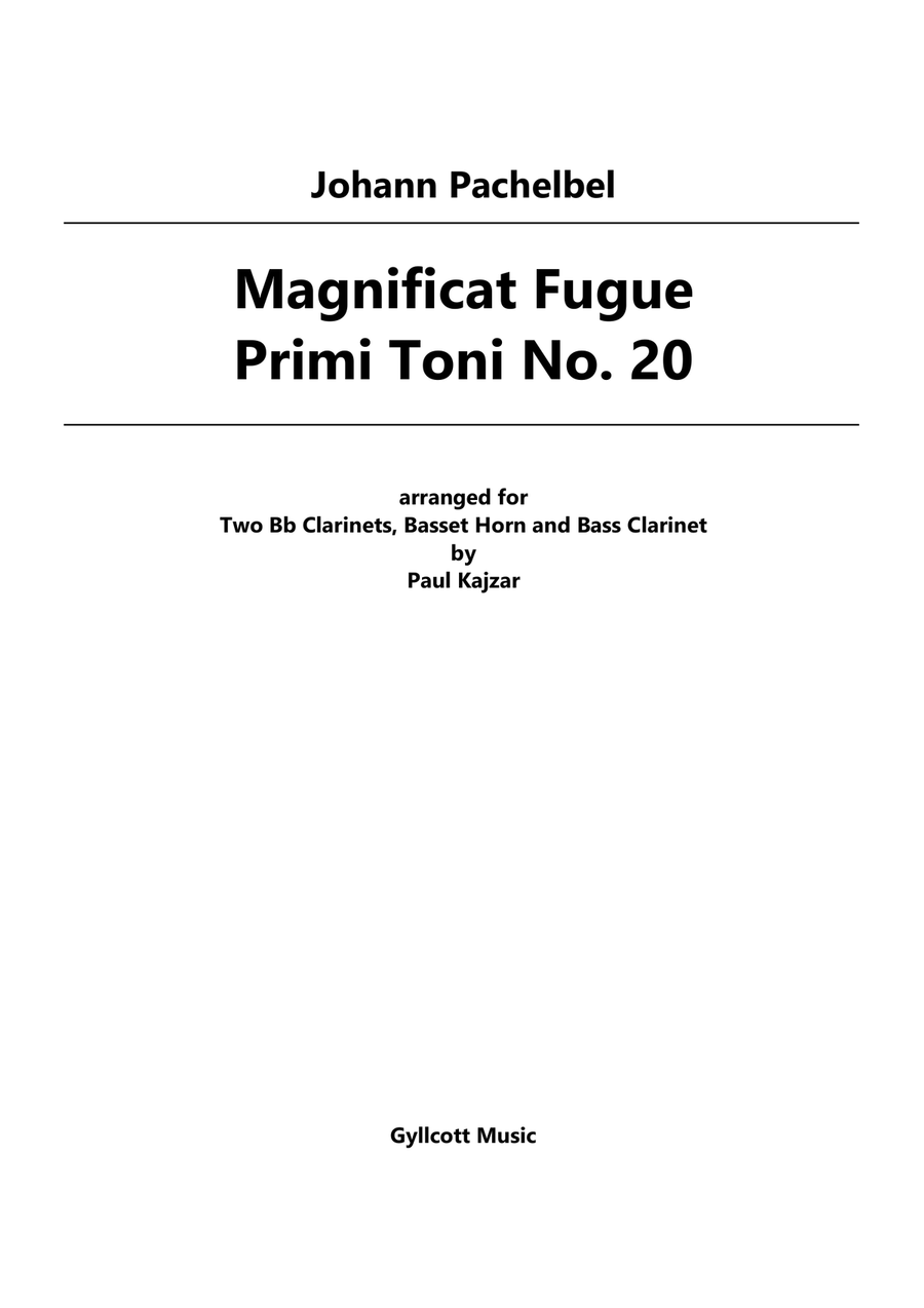 Magnificat Fugue Primi Toni No. 20 (Two Clarinets, Basset Horn and Bass Clarinet) Woodwind Quartet scores gallery preview page 1
