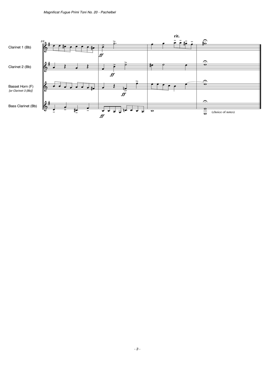 Magnificat Fugue Primi Toni No. 20 (Two Clarinets, Basset Horn and Bass Clarinet) Woodwind Quartet scores gallery preview page 5