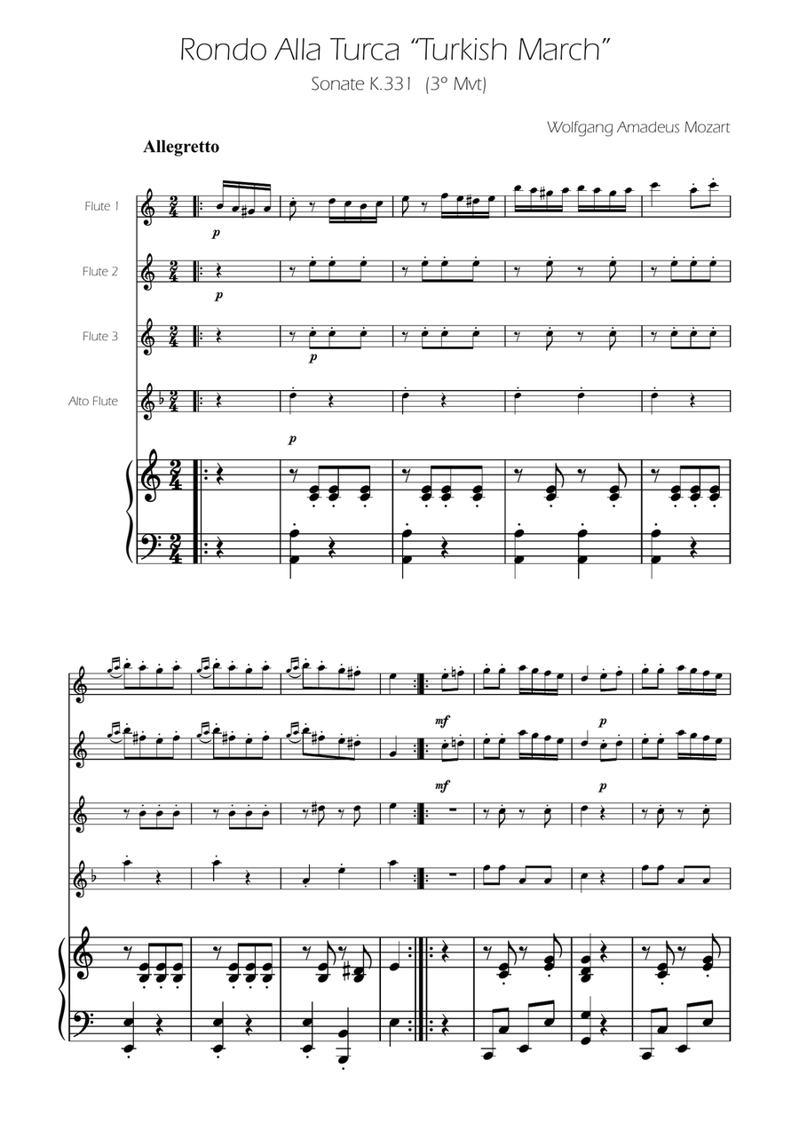 Turkish March - Flute Quartet Flute Quartet scores gallery preview page 1