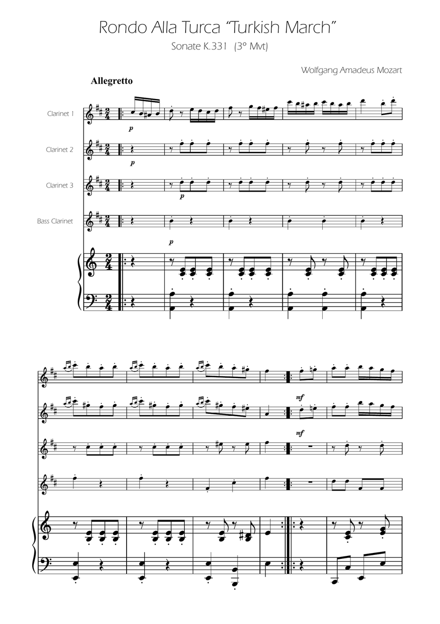 Turkish March - Clarinet Quartet Clarinet Quartet scores gallery preview page 1