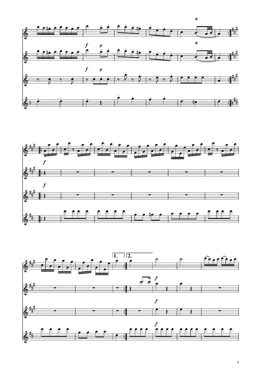 Turkish March - Flute Quartet Flute Quartet scores gallery preview page 5